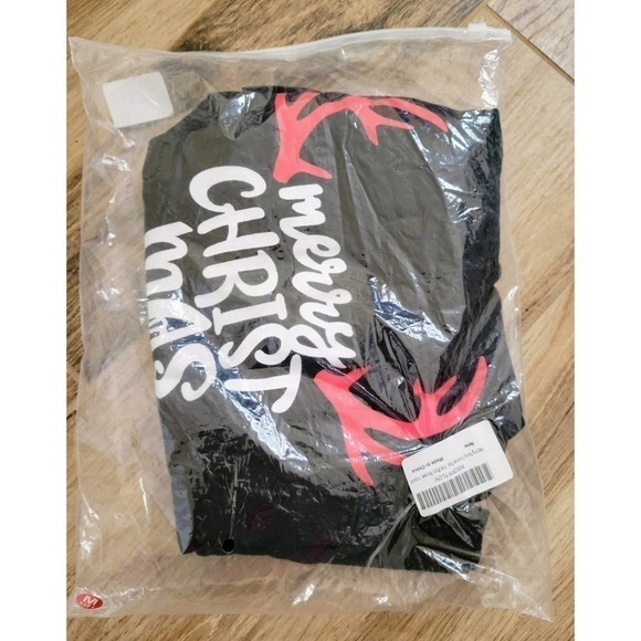 Christmas Pajama Set Black Reindeer Kids Size 4/6 NWT - Picture 7 of 8